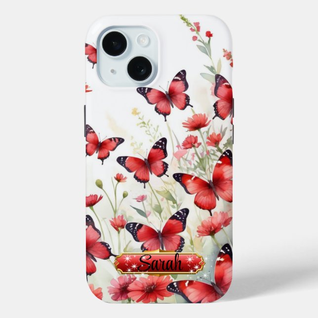 Red & Black Butterflies Floral iPhone / iPad case (Back)