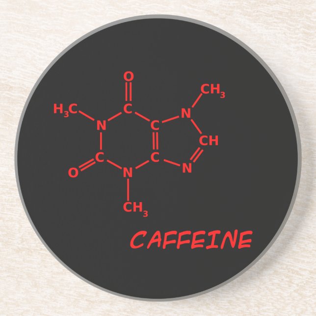 Red & Black Caffeine Molecule Coaster (Front)