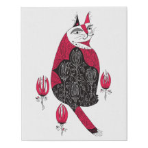 Red Black Cat Fake Canvas Print