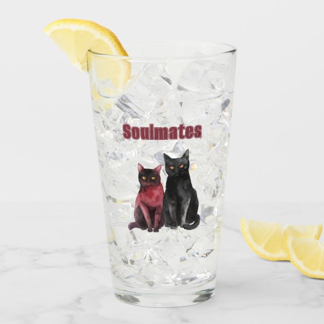 Red Black Cats Soulmates Glass (Front Ice)