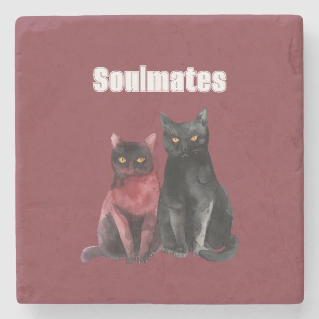 Red Black Cats Soulmates Stone Coaster (Front)