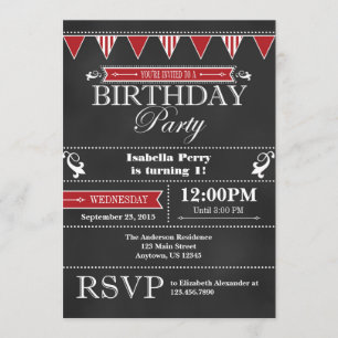 Red Black Chalkboard Invitation d'anniversaire