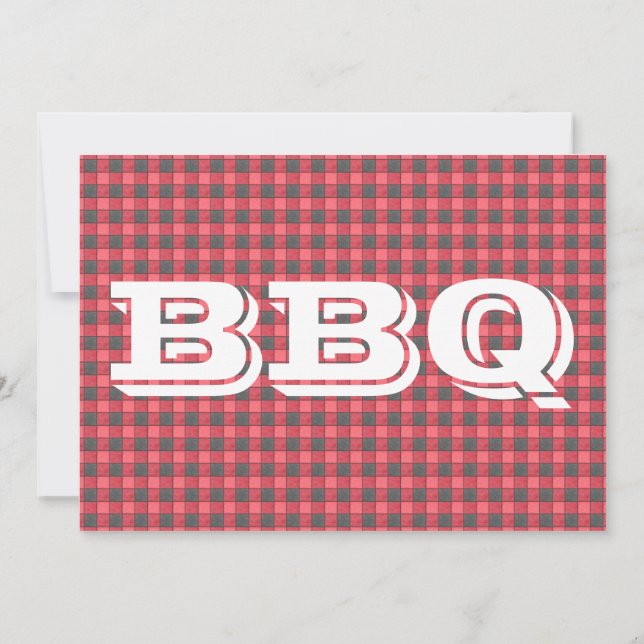 Red Black Check Plaid BBQ Invitation (Back)