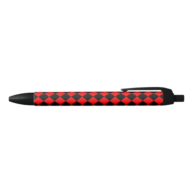Red Black Checker Diamond Pattern Black Ink Pen (Top)
