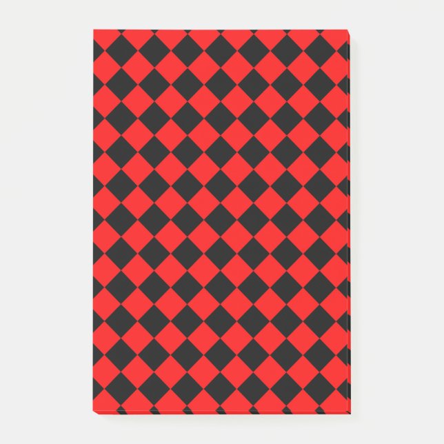 Red Black Checker Diamond Pattern Post-it Notes (Front)