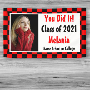 Red Black Checkerboard Photo Graduation Banner