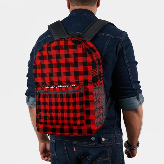 Red Black Chequerboard Collage Printed Backpack (Insitu (Model))
