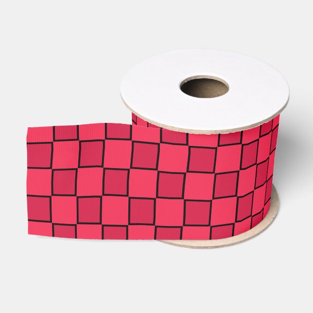Red Black Chequerboard Grosgrain Ribbon (Spool)