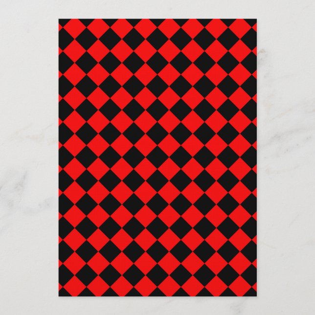 Red Black Chequered Diamond Pattern Invitation (Front)