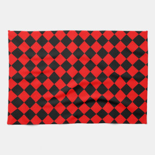 Red Black Chequered Diamond Pattern Kitchen Towel