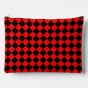 Red Black Chequered Diamond Pattern Large Accessory Pouch