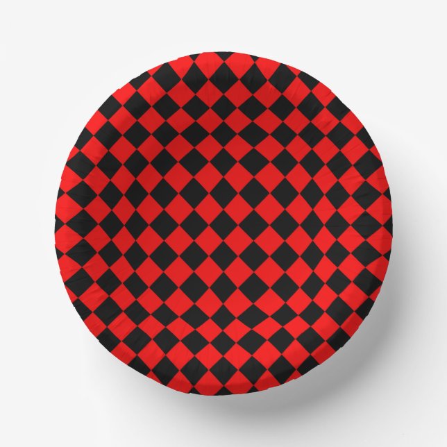 Red Black Chequered Diamond Pattern Paper Plate (Front)