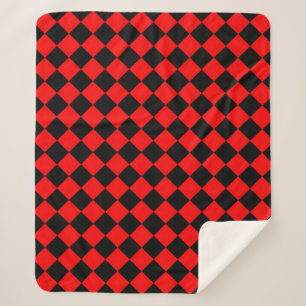 Red Black Chequered Diamond Pattern Sherpa Blanket
