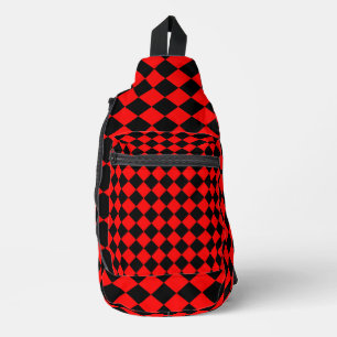 Red Black Chequered Diamond Pattern Sling Bag