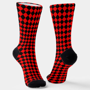 Red Black Chequered Diamond Pattern Socks