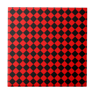 Red Black Chequered Diamond Pattern Tile