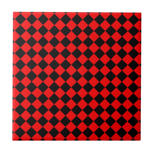 Red Black Chequered Diamond Pattern Tile (Front)