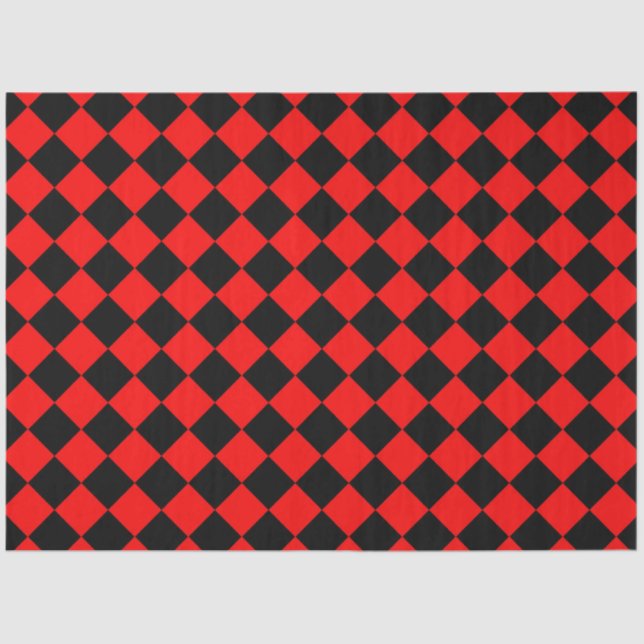 Red Black Chequered Diamond Pattern Tissue Paper (Front)