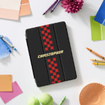 Red Black Chequered Racing Flag Gold Monogrammed iPad Pro Cover<br><div class="desc">Create your own custom, personalized, cool, classy, classic, red and black chequered chequerboard racing flag stripe design pattern, faux gold typography / script monogram, trendy, magnetic iPad smart cover that folds into multiple stand positions and features grey microfiber interior that helps protect your screen, and wake / sleep function. To...</div>
