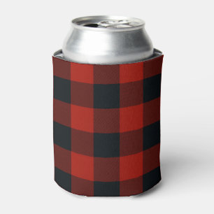 Red & Black Chequered Squares Buffalo Plaid Can Cooler