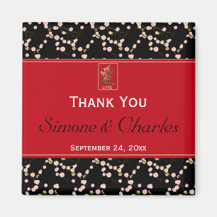 Red Black Cherry Blossoms Wedding Favour Magnet