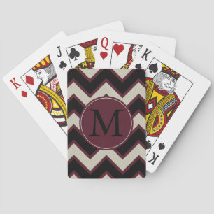 Red Black Chevron Monogram Playing Cards