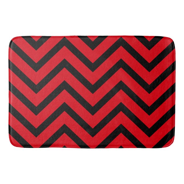 Red Black chevron Pattern modern bath mat (Front)