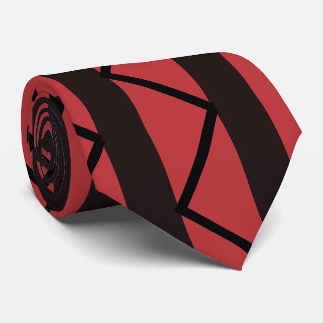 Red Black Chevron Stripe Pattern Tie (Rolled)