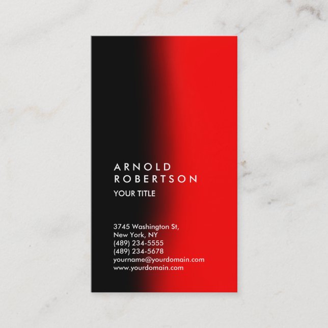 Red Black Chic Vertical Professional Business Card (Front)