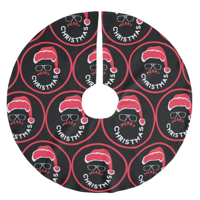 Red Black Christmas Holiday Party Brushed Polyester Tree Skirt (Front)