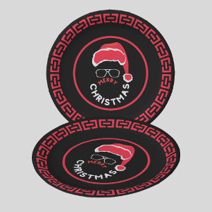 Red Black Christmas Holiday Party Paper Plate