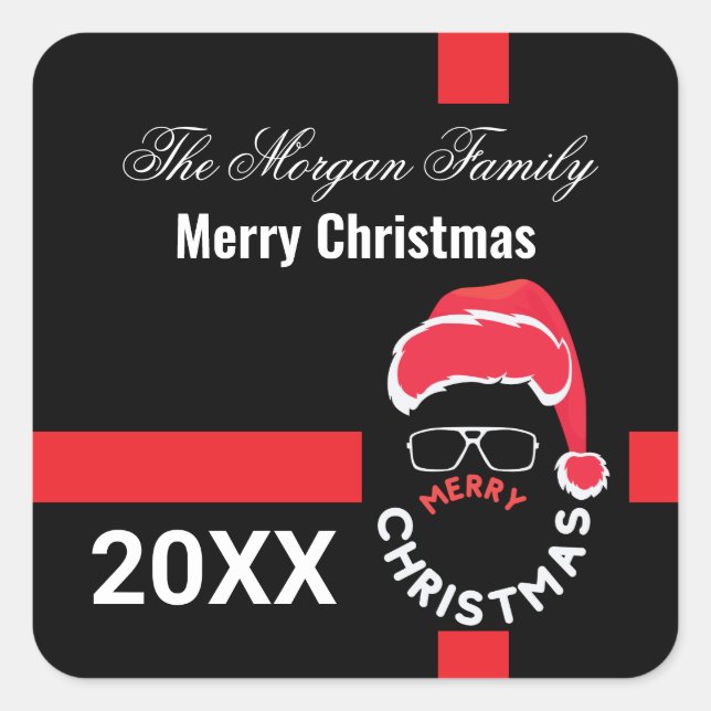 Red Black Christmas Holiday Party Square Sticker (Front)