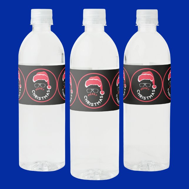 Red Black Christmas Holiday Party Water Bottle Label (Creator Uploaded)