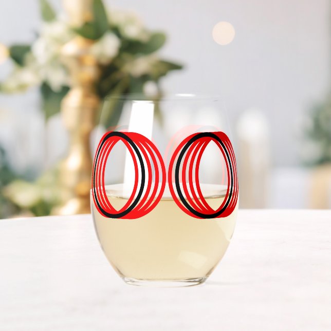 Red Black Circles Modern Drinkware Set Stemless Wine Glass (Insitu (Wedding))