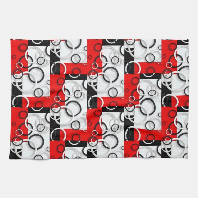 Red Black Circles Sherpa Throw Kitchen Towel (Horizontal)