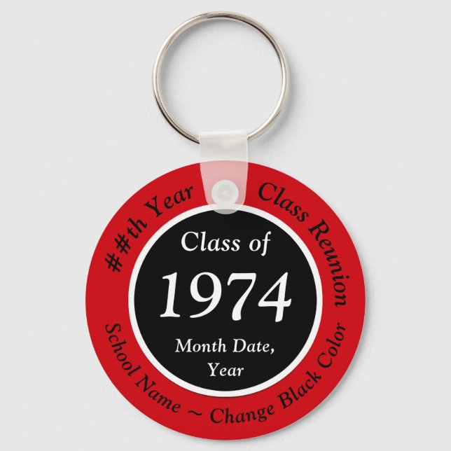 Red, Black, Class Reunion Party Favours, Any YEAR Keychain (Front)
