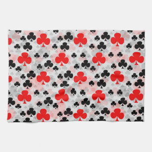 Red Black Clover Club Abstract Pattern Design Kitchen Towel
