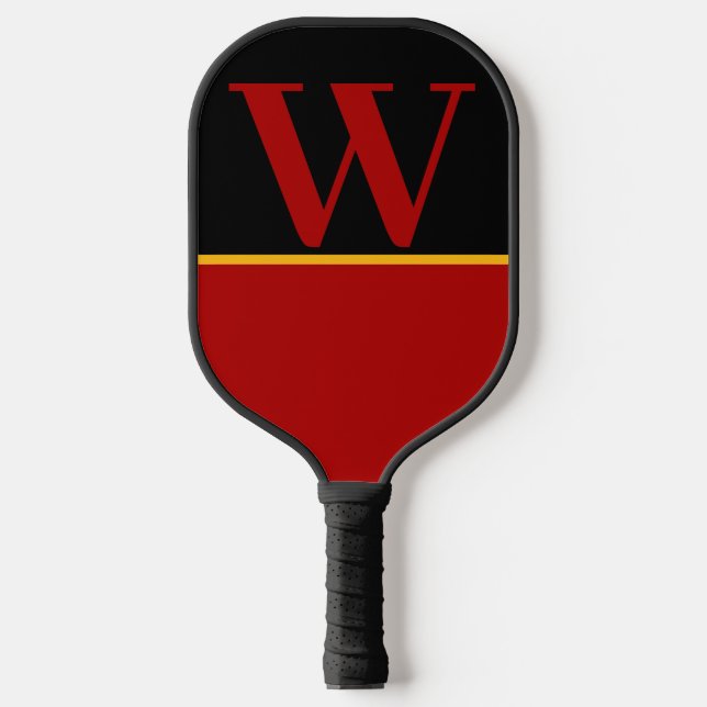 Red Black College Team Colours Monogram Pickleball Paddle (Front)