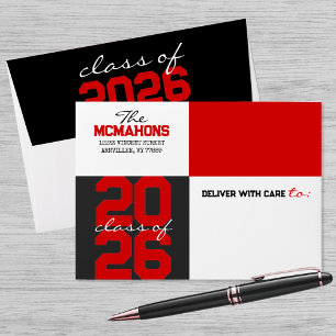 Red & Black Color Block Return Address Graduation Envelope