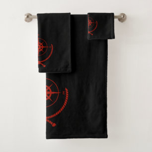 Red & Black Compus Rose Bath Towel Set