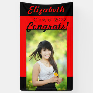 Red & Black Congrats One Photo Graduation Party Banner