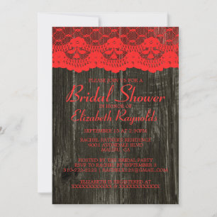 Red & Black Country Lace Bridal Shower Invitations