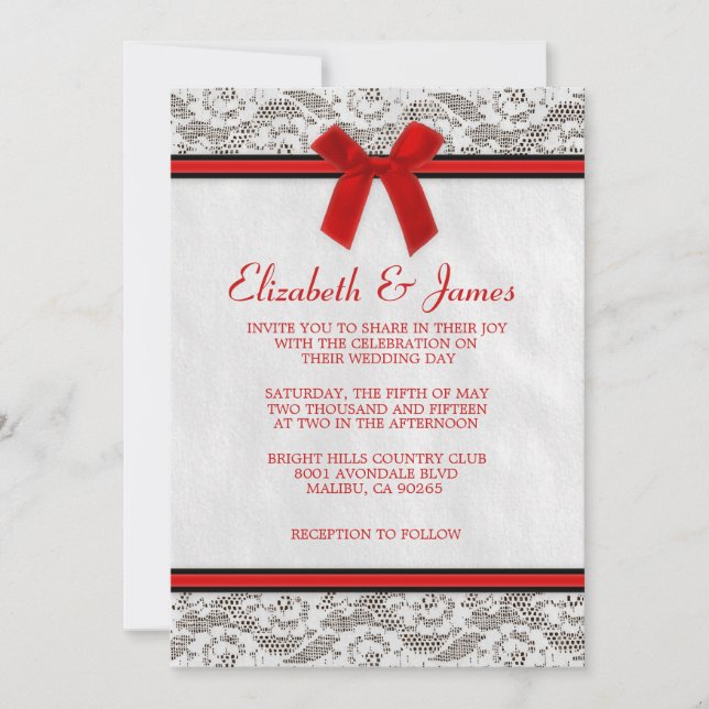 Red & Black Country Lace Wedding Invitations (Front)