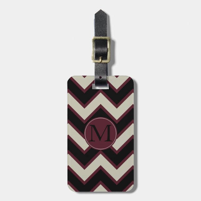 Red Black Cream Chevron Monogram Luggage Tag (Front Vertical)