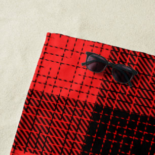 Red Black Crosshatch Buffalo Check Beach Towel