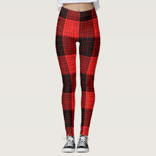  Red Black Crosshatch Buffalo Check Leggings
