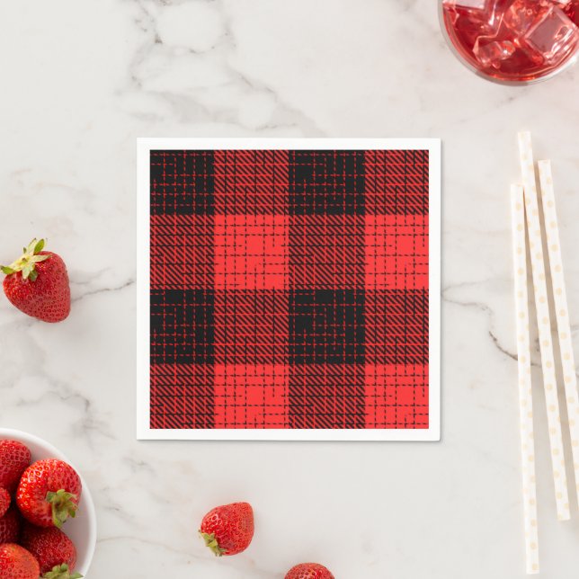  Red Black Crosshatch Buffalo Check Napkin (Insitu)