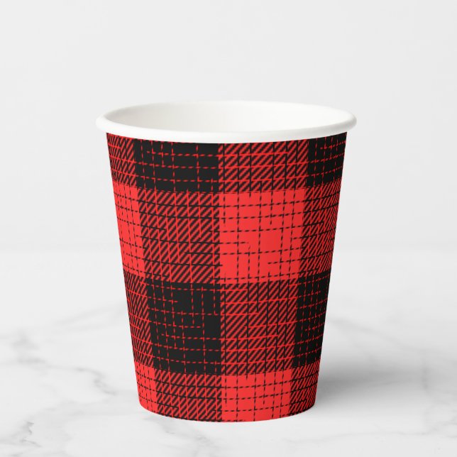  Red Black Crosshatch Buffalo Check Paper Cups (Front)