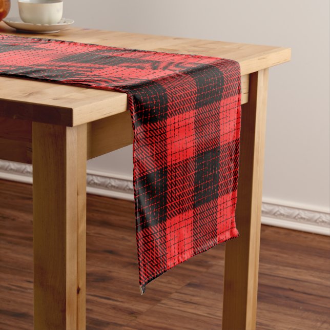  Red Black Crosshatch Buffalo Check Short Table Runner (In Situ)