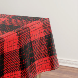 Red Black Crosshatch Buffalo Check Tablecloth